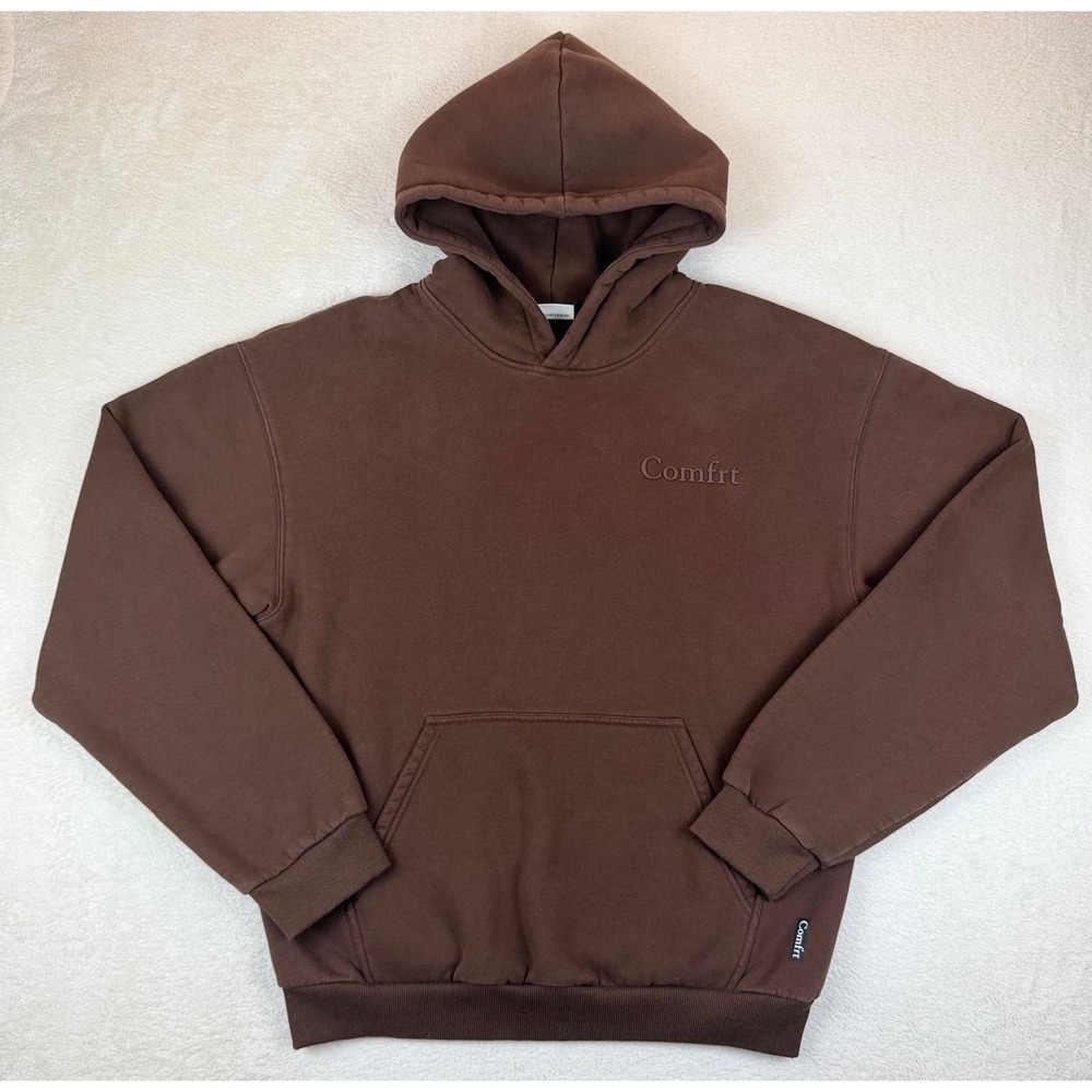 Comfrt Hoodie Chocolate Brown Heavyweight Fleece Pullover Mens XL Puff Logo